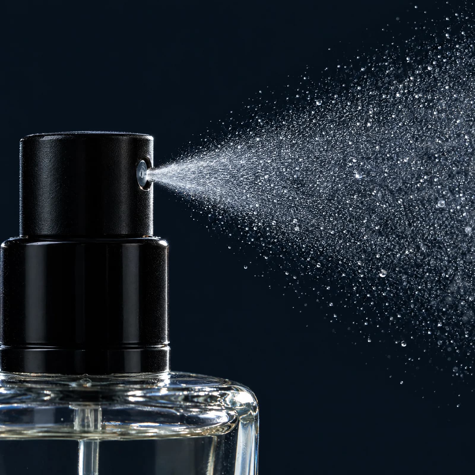 La boquilla de un atomizador soltando una nube fina de perfume
